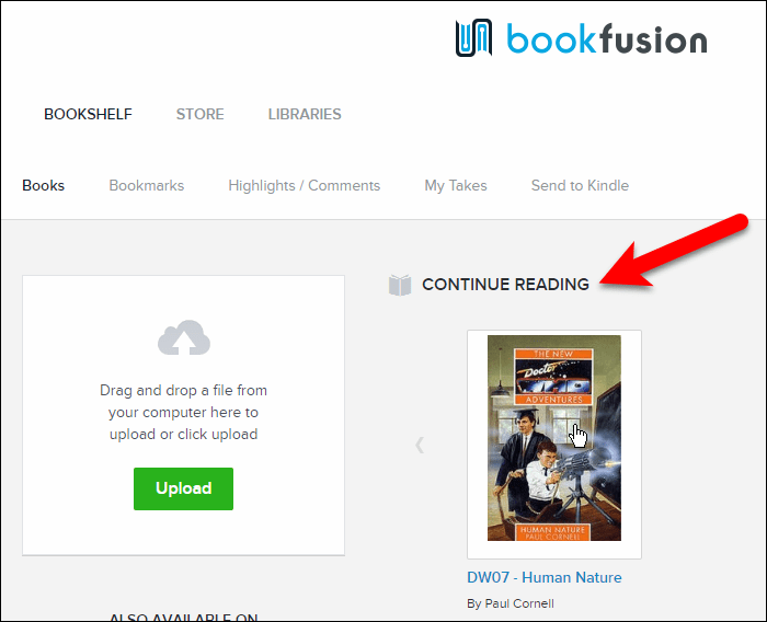 La sección Continuar leyendo en su biblioteca BookFusion