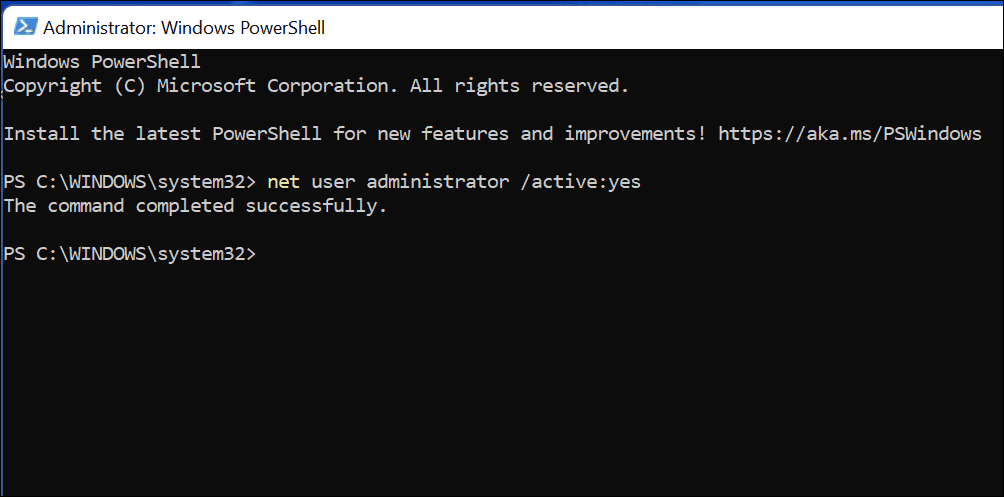 comando para habilitar la cuenta de administrador en Windows 11