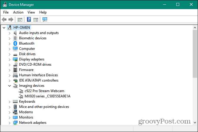 Administrador de dispositivos que se ejecuta en Windows 10
