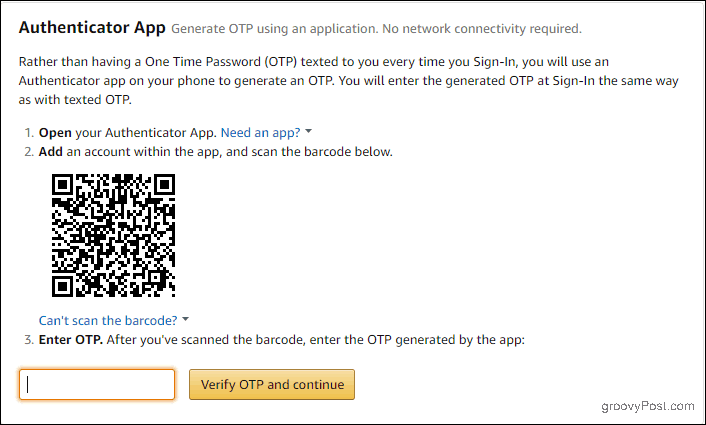 Configuración de la aplicación Amazon Authenticator