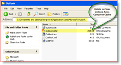 Borrar la caché completa automática de Outlook - Windows XP