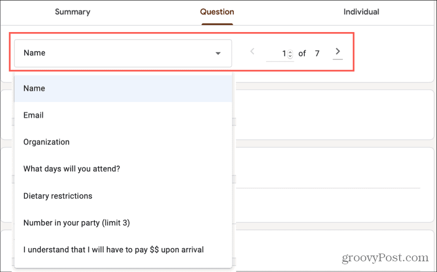 Respuestas de Google Forms Seleccionar pregunta