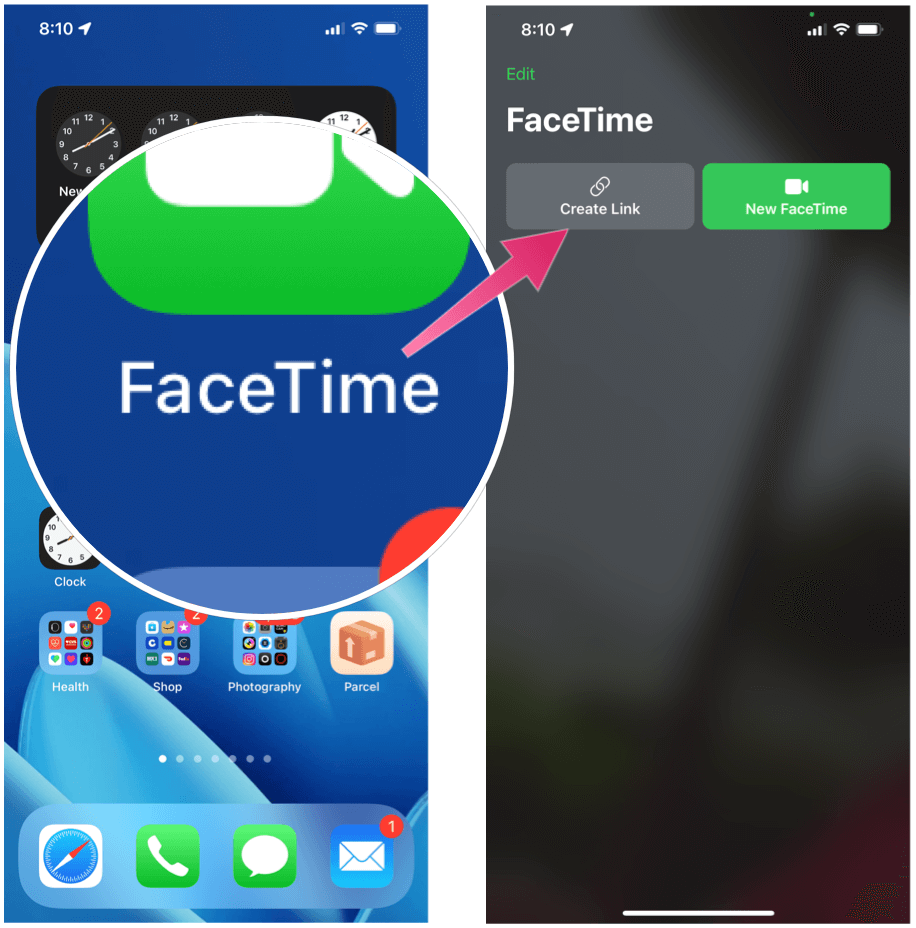 Enviar una invitación de chat de FaceTime FaceTime Crear enlace