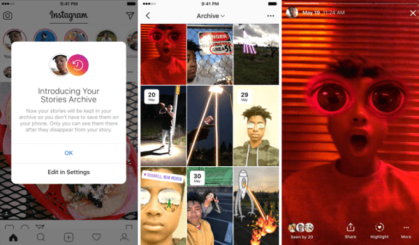 El nuevo archivo de historias de Instagram guarda automáticamente las historias caducadas en una parte privada de un perfil.