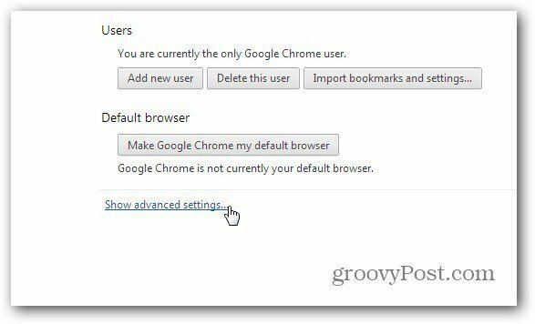 Chrome muestra la configuración avanzada