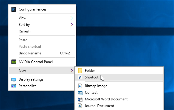 nuevo acceso directo de Windows 10