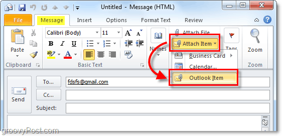 adjuntar un elemento de Outlook al correo electrónico