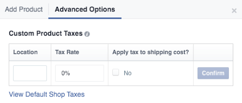 impuestos de productos personalizados de la tienda de facebook
