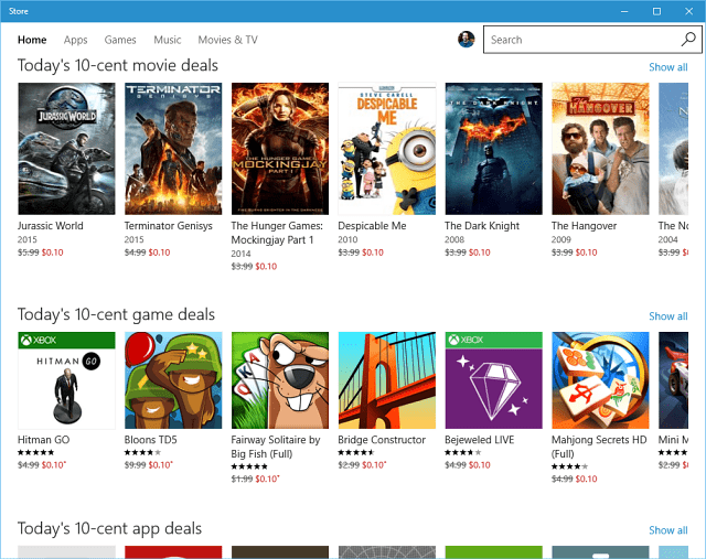 Microsoft ofrece ofertas de 10 centavos en aplicaciones, música, juegos y películas