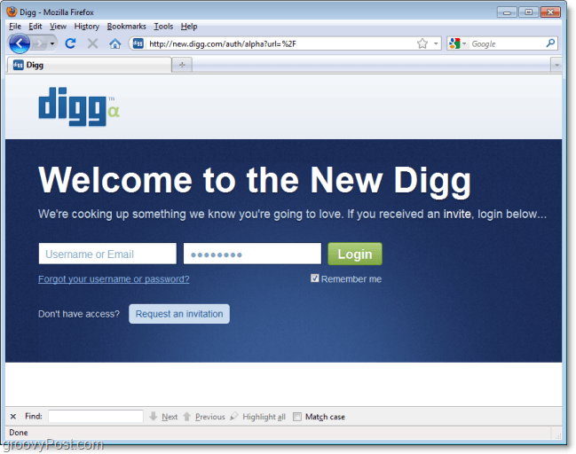 Bienvenido al nuevo digg, solicite un acceso de invitación