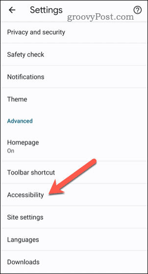 Abrir la configuración de accesibilidad en Chrome en dispositivos móviles