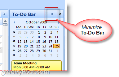 Barra Tareas pendientes de Outlook 2007 - Minimizar