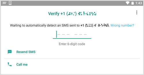 Ingrese el código de verificación que recibió en WhatsApp Business.