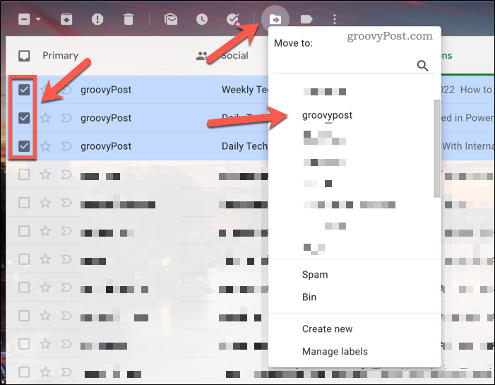 Mover publicaciones de Gmail