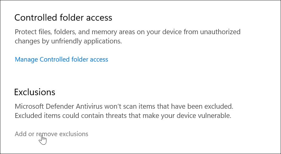 las exclusiones utilizan la seguridad de Windows en Windows 11 para una protección óptima