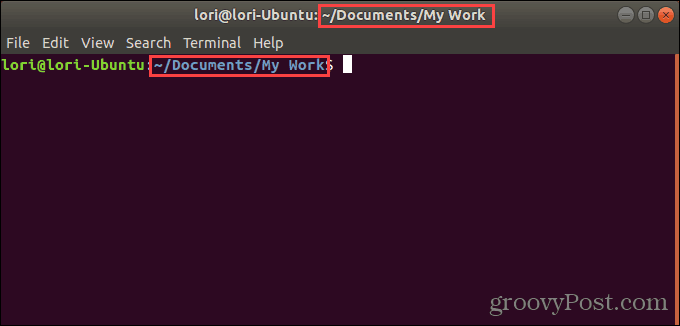 Ventana de terminal abierta a una carpeta específica en Ubuntu Linux