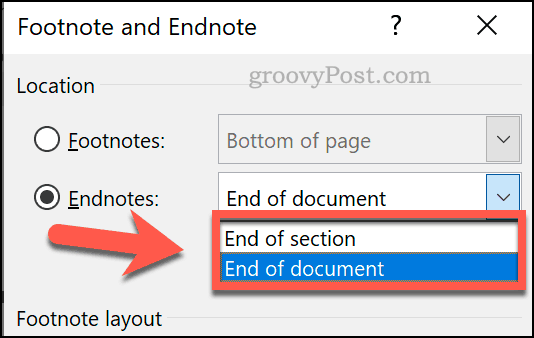 Establecer una posición personalizada para notas finales en Word