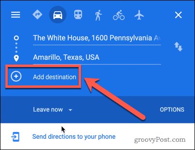 Botón Agregar destino de Google Maps