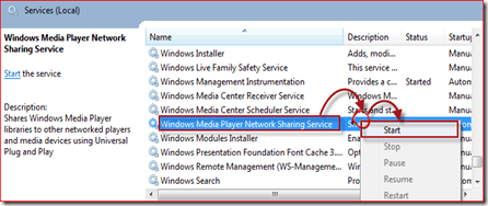 iniciar el servicio de Windows Media Player 12