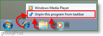 Windows 7 Desanclar un programa de la captura de pantalla de la barra de tareas