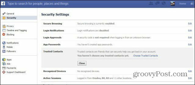 configuración de seguridad de facebook