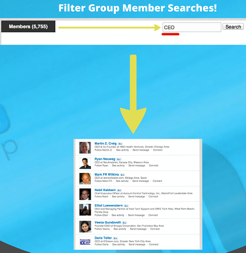 búsqueda filtrada de miembros del grupo