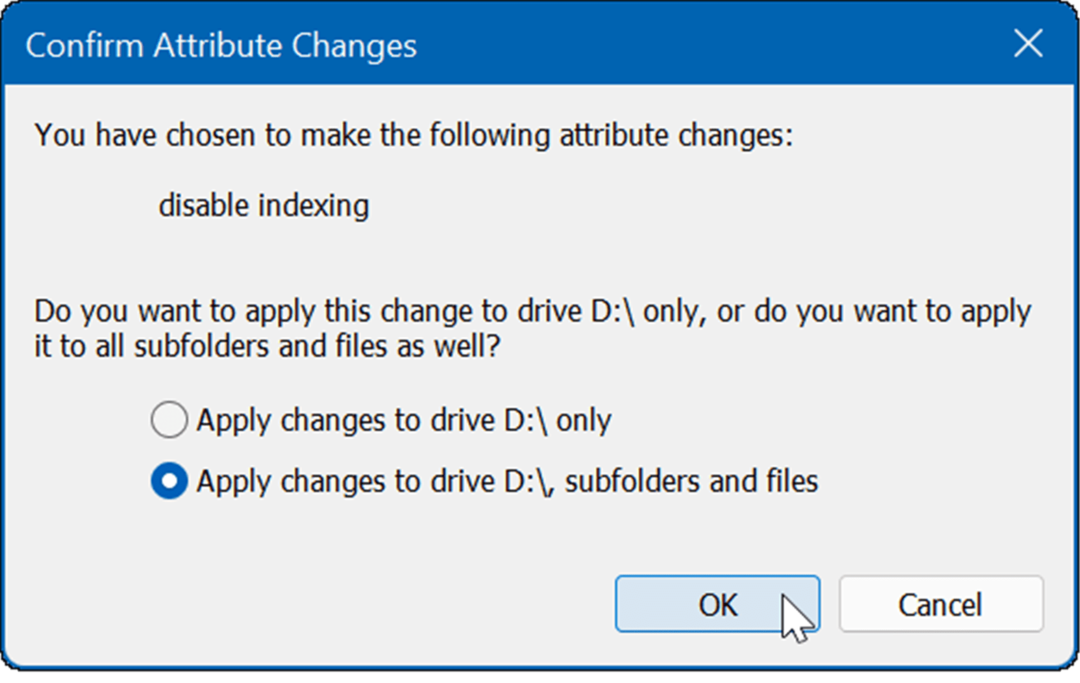 confirmación administrar indexación de búsqueda en Windows 11