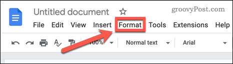 Abra el menú Formato en Google Docs