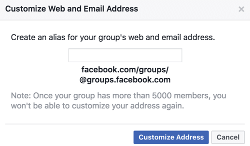 Obtenga una URL personalizada y una dirección de correo electrónico para su grupo de Facebook.