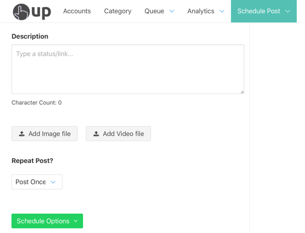 Opción de programar tu publicación a través de OneUp.
