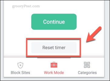 Restablecer un temporizador de trabajo BlockSite