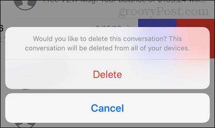 Eliminar confirmación de conversación en iOS