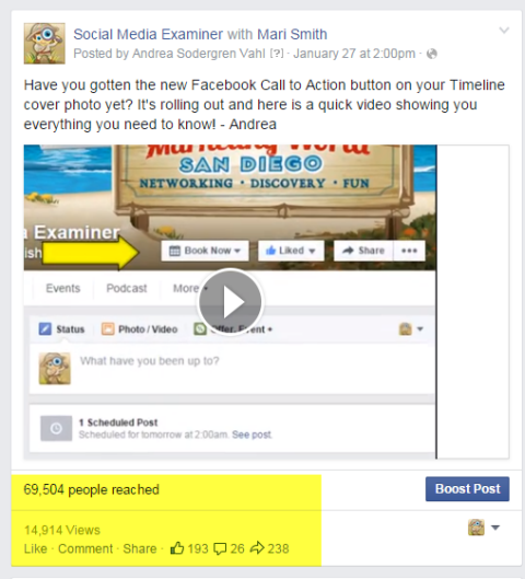 Publicación de video del examinador de redes sociales en Facebook