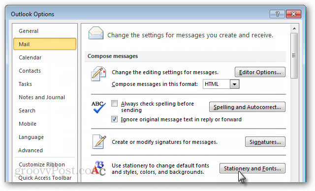 Outlook 2010 opciones de correo