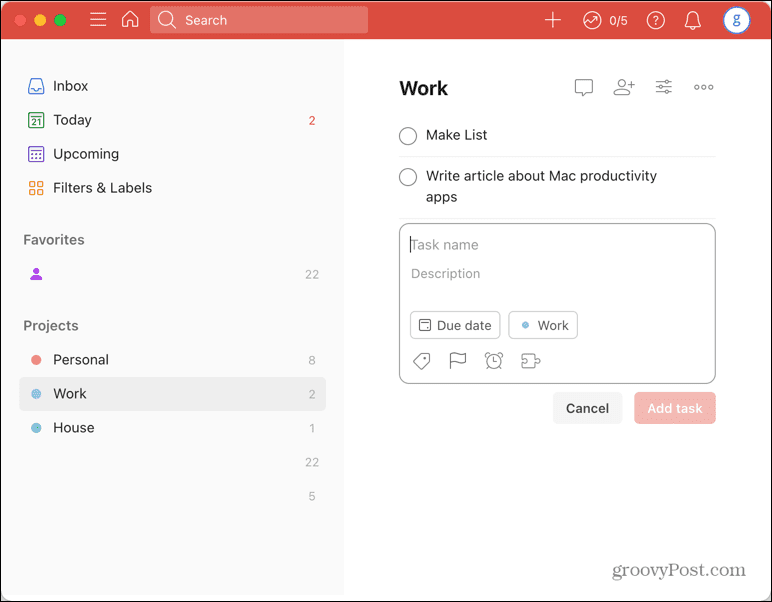 aplicación todoist mac