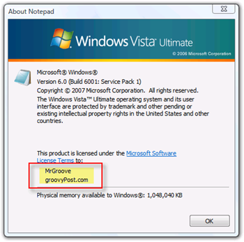 Propietario de pantalla y organización para Windows Vista