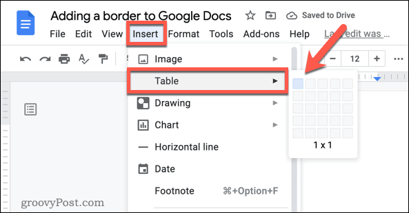 Insertar una tabla en Google Docs