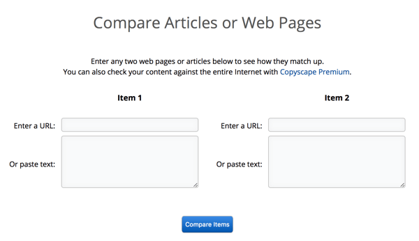 Copyscape puede comparar artículos o páginas una al lado de la otra, lo que facilita la confirmación del plagio.