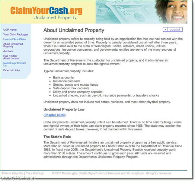 Claimyourcash.org propiedad no reclamada
