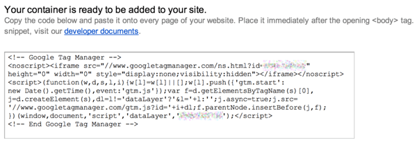 ejemplo de fragmento de código del administrador de etiquetas de Google