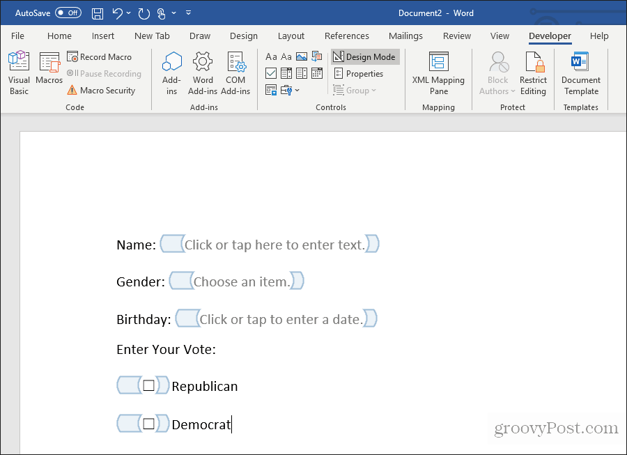 usando casillas de verificación en word