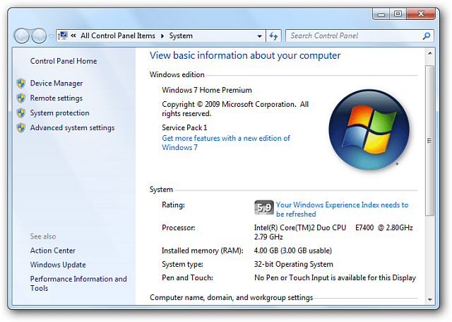Herramienta WEI Windows 7