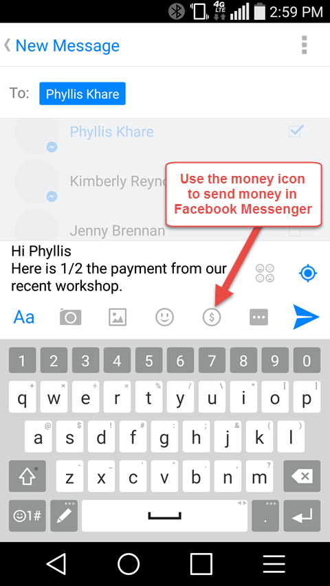 opción enviar dinero en facebook messenger