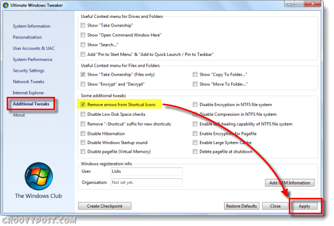 Cómo quitar el icono de acceso directo de Windows 7 Arrow Overlay