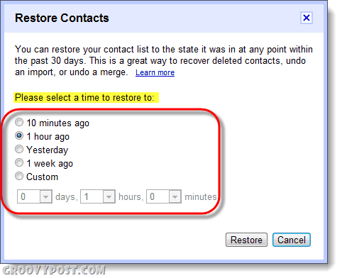 restaurar contactos de gmail a una fecha específica