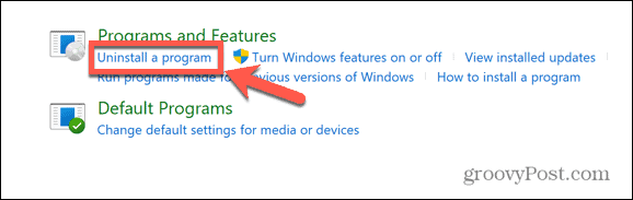 Programa de desinstalación del panel de control de Windows