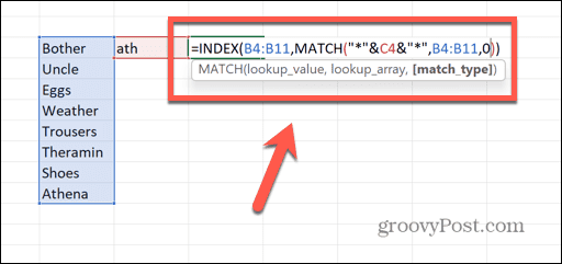 fórmula de coincidencia de índice de Excel