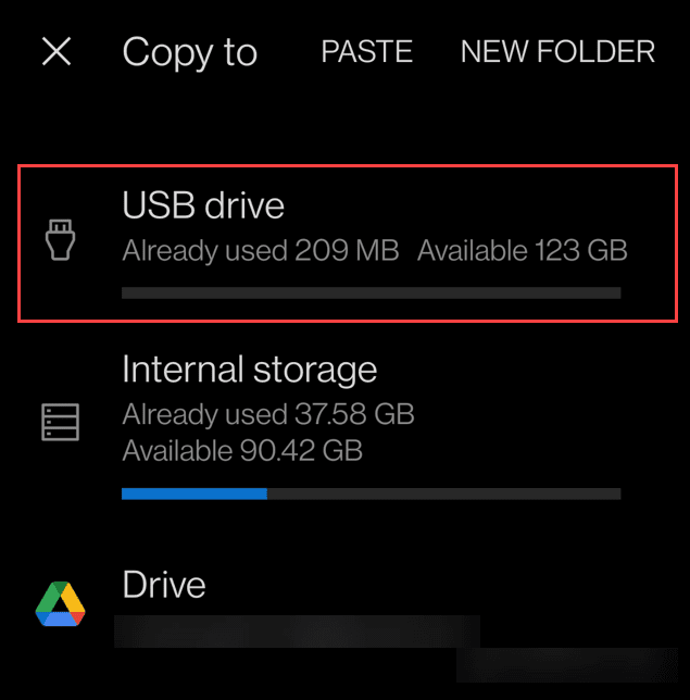 Transferir fotos de Android a una unidad USB