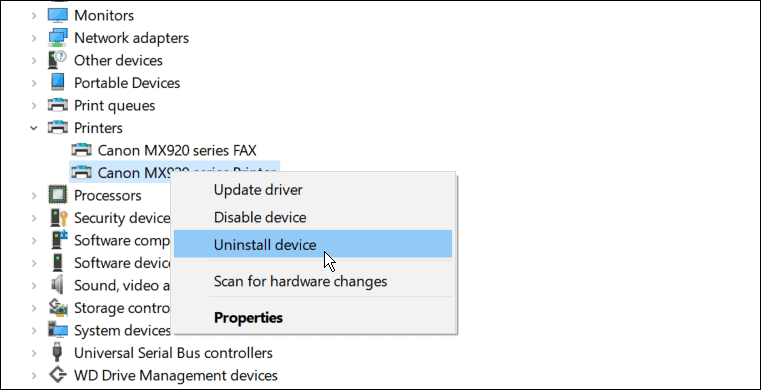 desinstalar corregir la unidad de impresora no está disponible en Windows 11