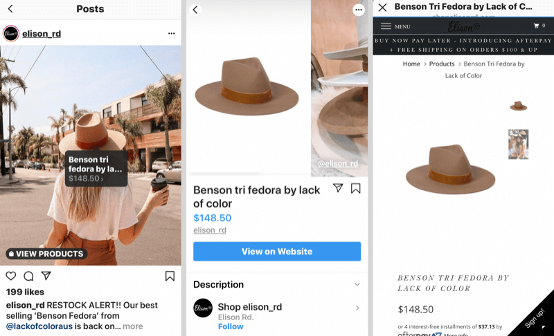 Cómo vender más productos en Instagram, ejemplo de etiquetas de productos de Instagram.